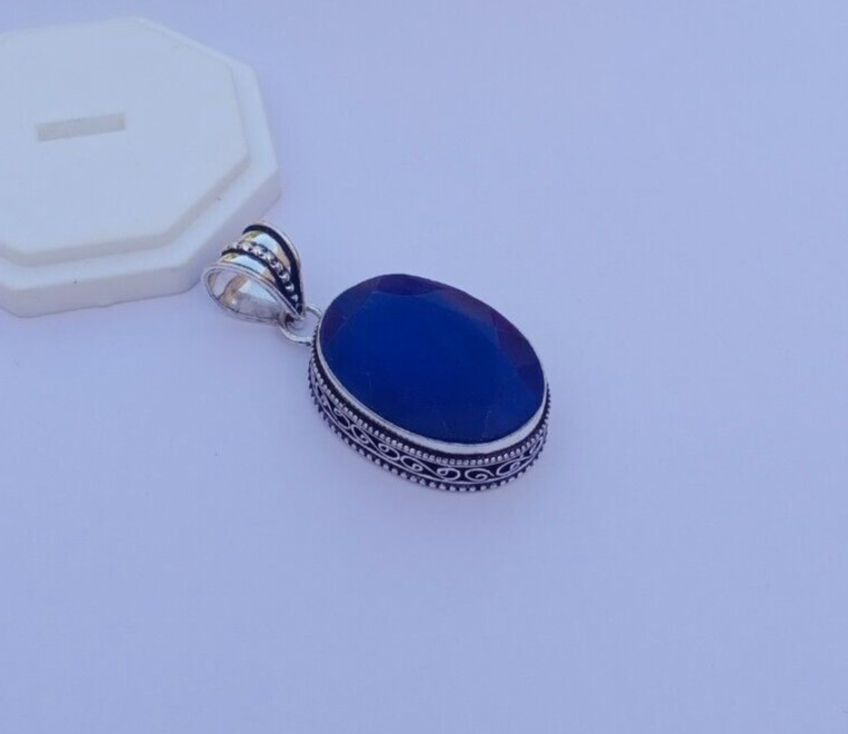 Natural Blue Sapphire Pendant | silver plated pendant | 925 SiGemstone Jewelry
