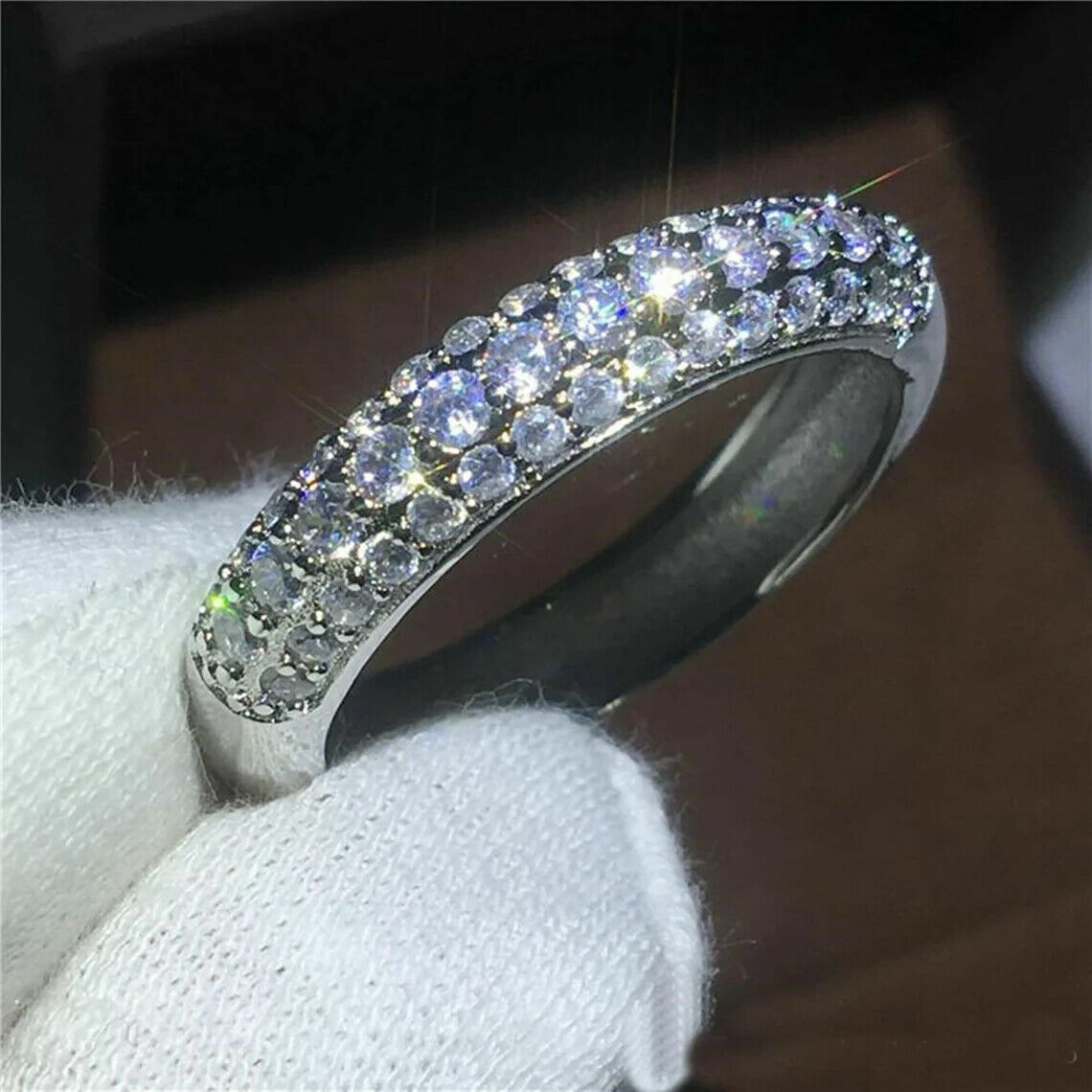 1.90 Ct Round Simulated Diamond Three Row Wedding Band Ring 925 Sterling Silver