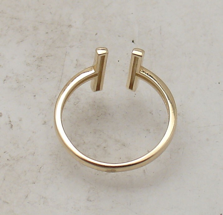 Adjustable Open Double T Bar Band Ring Solid Real 14K Yellow Gold QVC