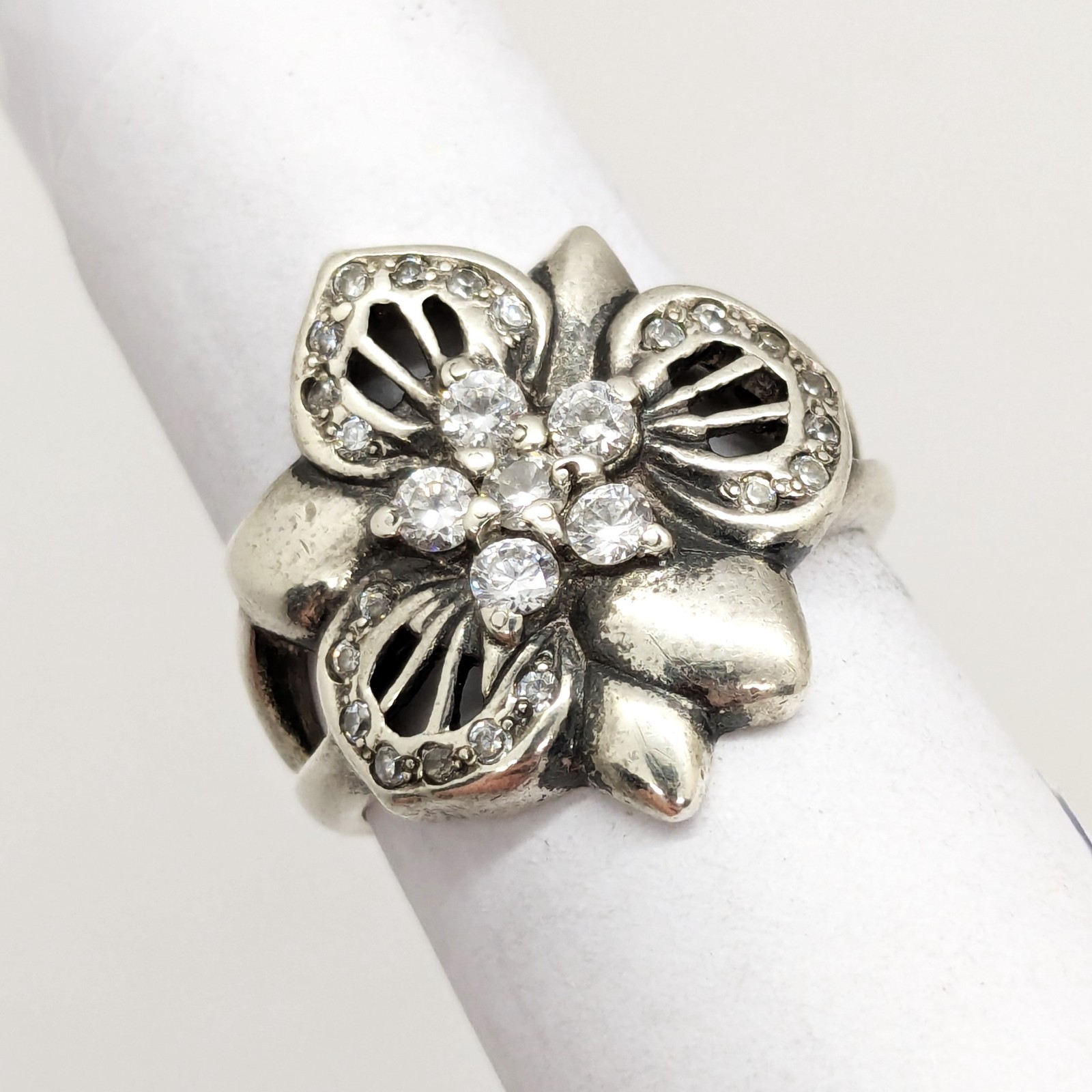 Vintage Luxury RING Silver 925 FLOWER with Bright Stones-size: 8US (17.7mm)| #14