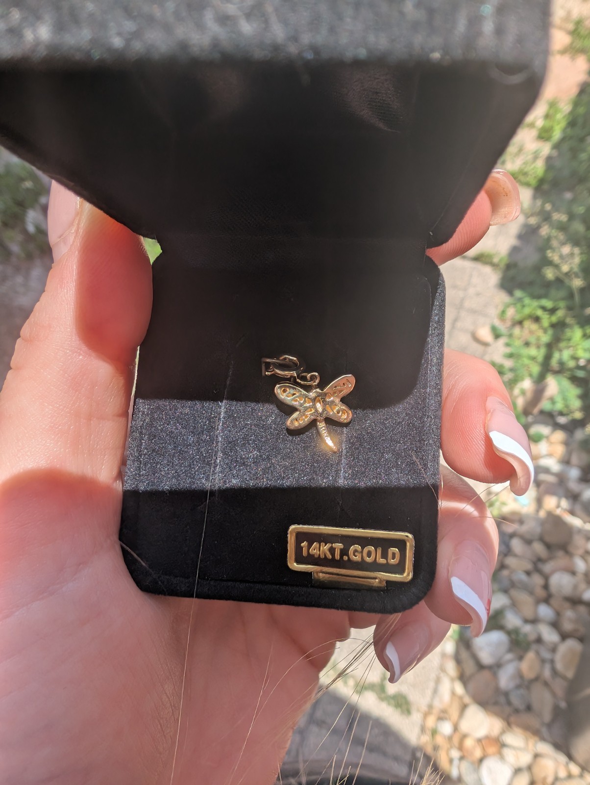 14k Yellow Gold Diamond Dragonfly Charm Pendant Round White/Colorless Stone