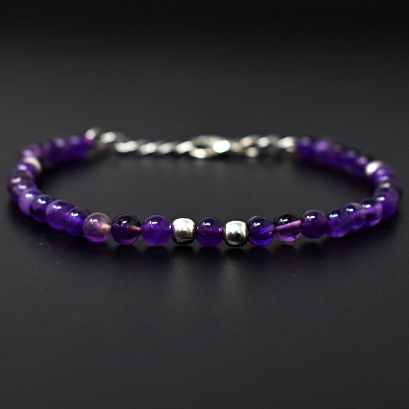 34 Cts Earth Mined 6 Inches Long Purple Amethyst Round Beads Bracelet JK-35E290