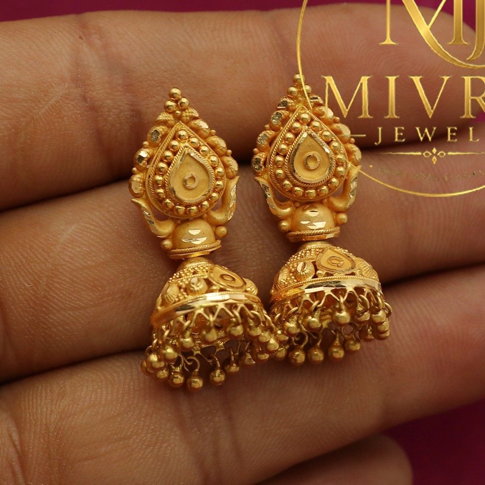22K Seal Genuine Gold Bezel Earrings for Mummy (3.2cm)
