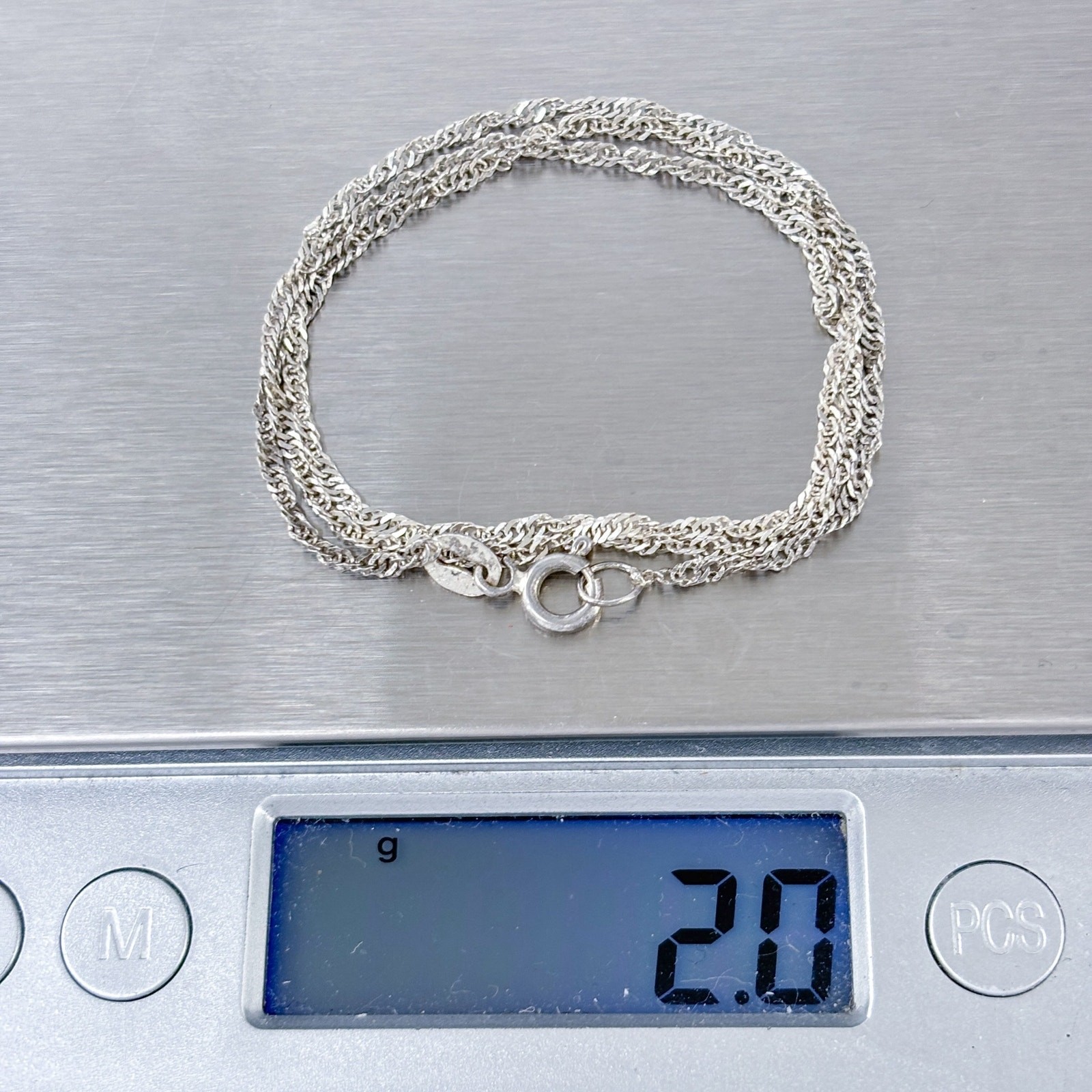 Vintage Sterling Silver 925 Singapore Link Chain Necklace 15.5″