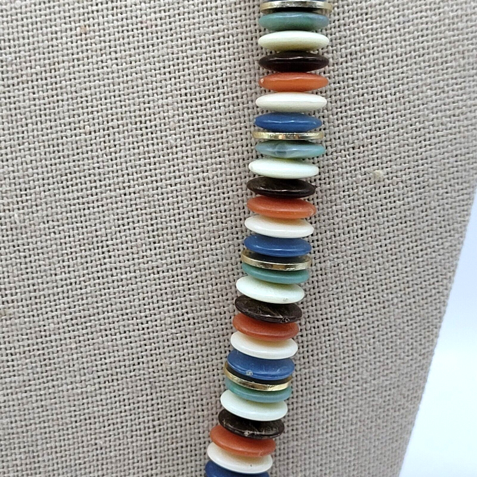 Button and Thread Like Bead Colorful Disc Heishi Style Vintage Necklace 25 In