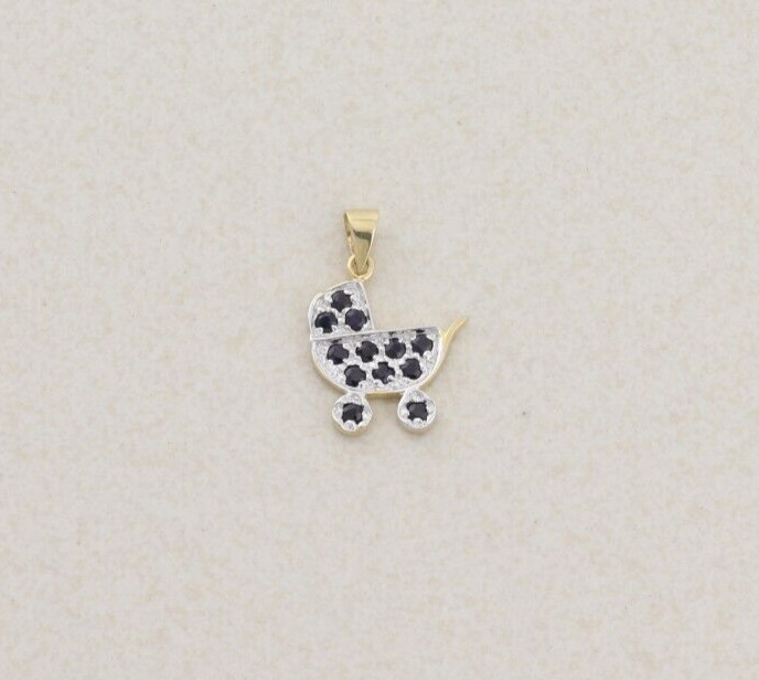 Pendant Only 14k Yellow Gold Natural Sapphire Baby Carriage September Birthstone