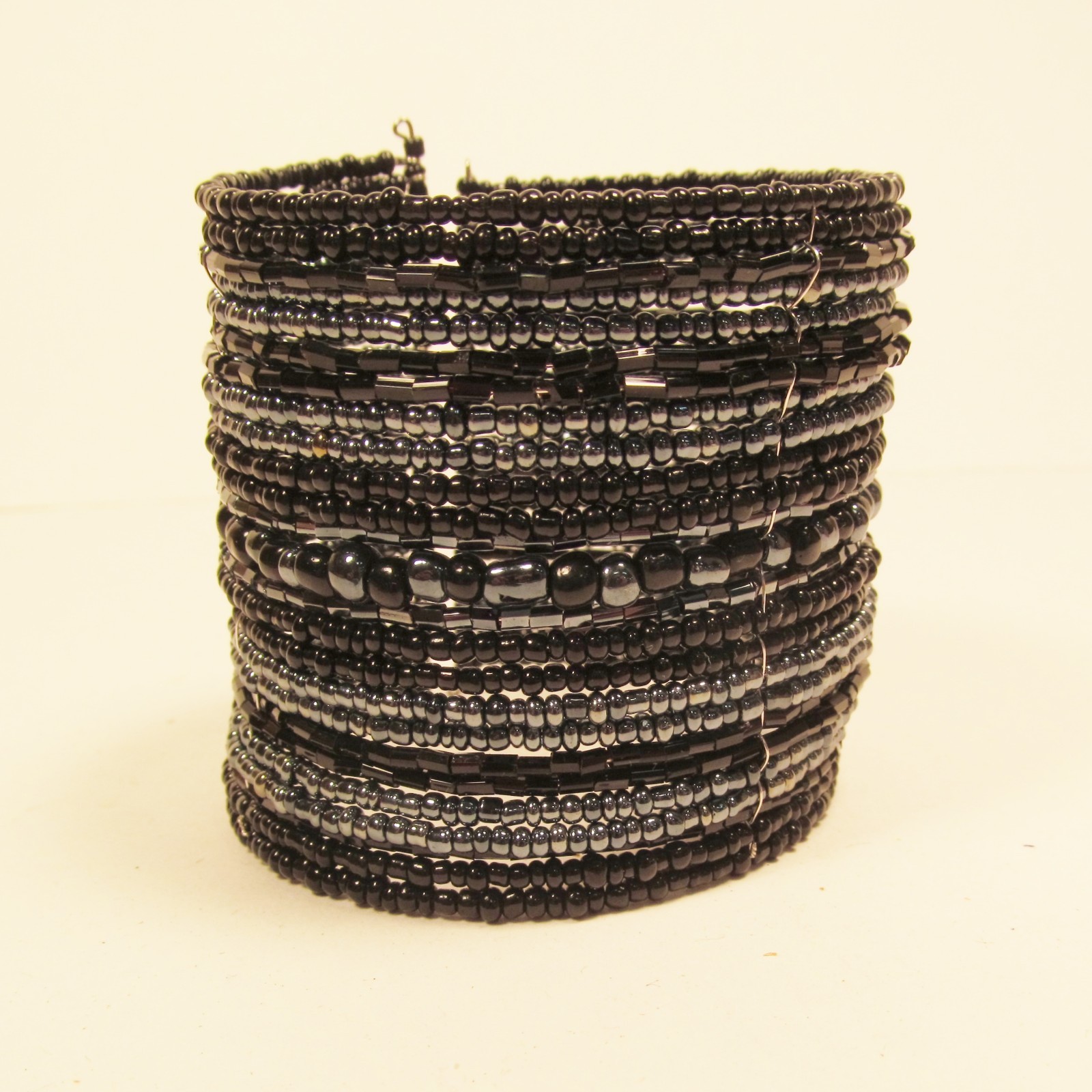 2″Wide Black Multi Color Bling Handmade Boho Beaded Bali Cuff Statement Bracelet