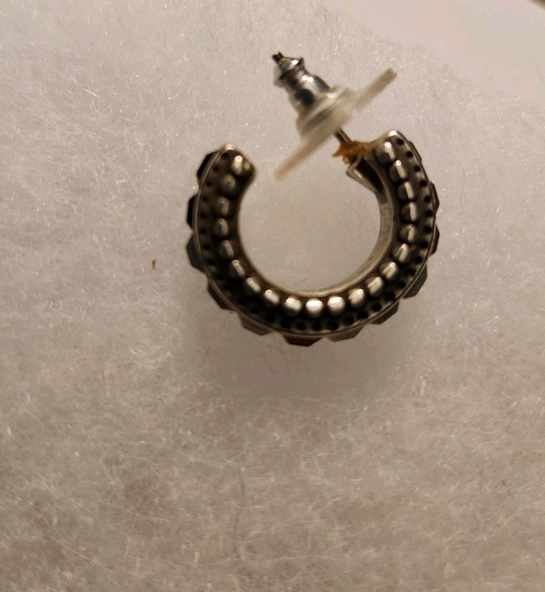 Brighton crescent hoop brown Crystal Post Earrings Silver Plate