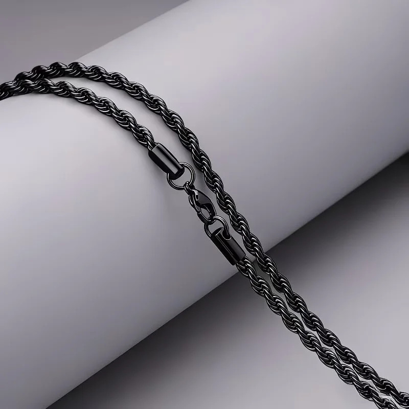 2mm Rope Chain Necklaces for Men Women Black Twisted Sigapore Links Choker Basic