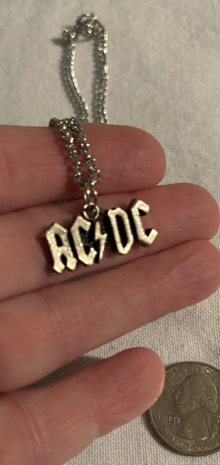 NEW Pewter ACDC Band Pendant charm on 24 inch silver colored chain