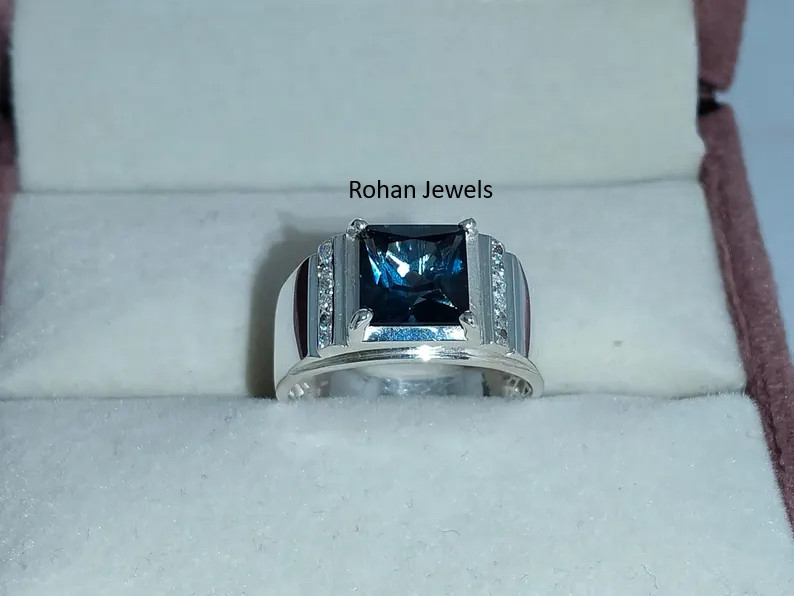 Natural London Blue Topaz ring 925 Sterling Silver Men’s Blue Topaz Ring