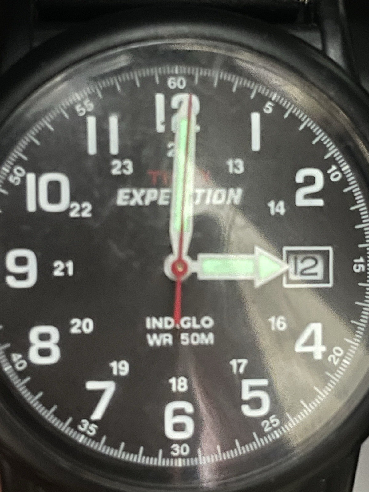 Timex Expedition Camper Watch T40011 Military Style Indiglo Black Leather Fabric