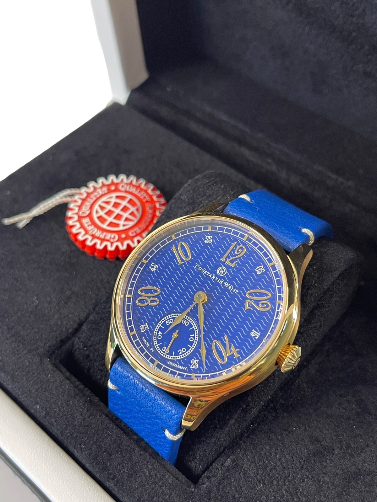 New Constantin Weisz Big Dresser Gold / Blue Dial Men’s German Watch MSRP $1499