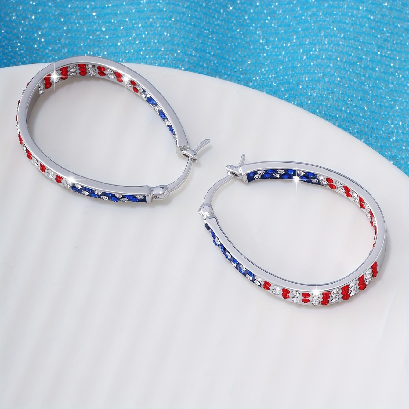 1 Pair Patriotic American Flag Hoop Earrings for 4th of July Independence Day