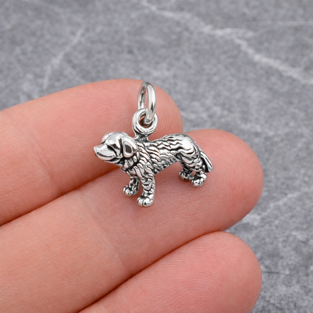 925 Sterling Silver Saint Bernard Charm – 3D St Bernard Dog Pendant Jewelry