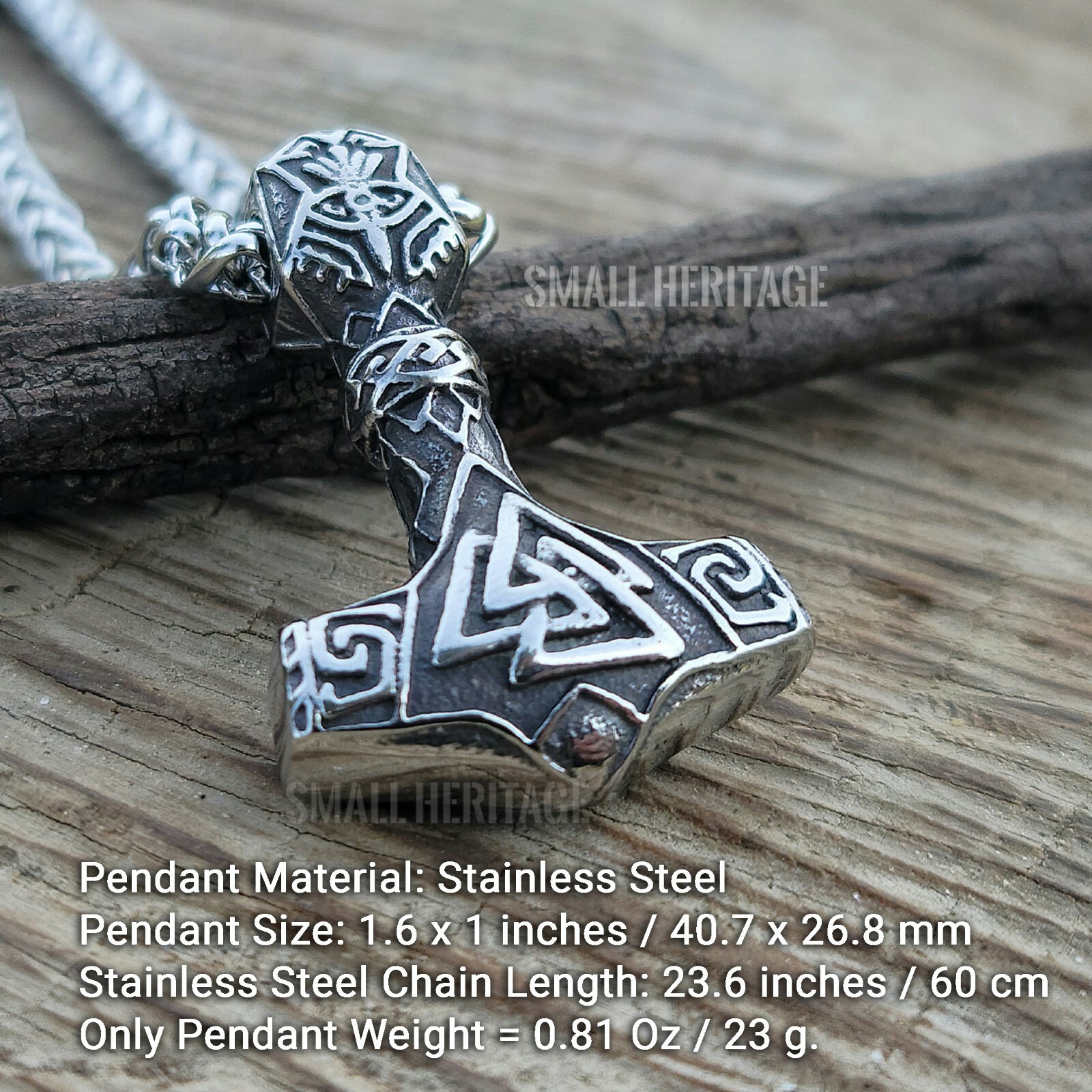 Viking Mjolnir Hammer Small Pendant Valknut Stainless Steel Necklace Silver Gold