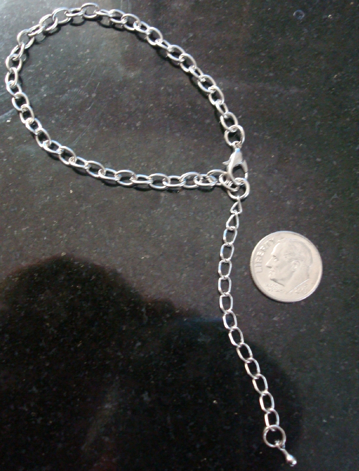 White gold plate 8″cable link charm bracelet anklet chain w 2.5″ extender PCH053