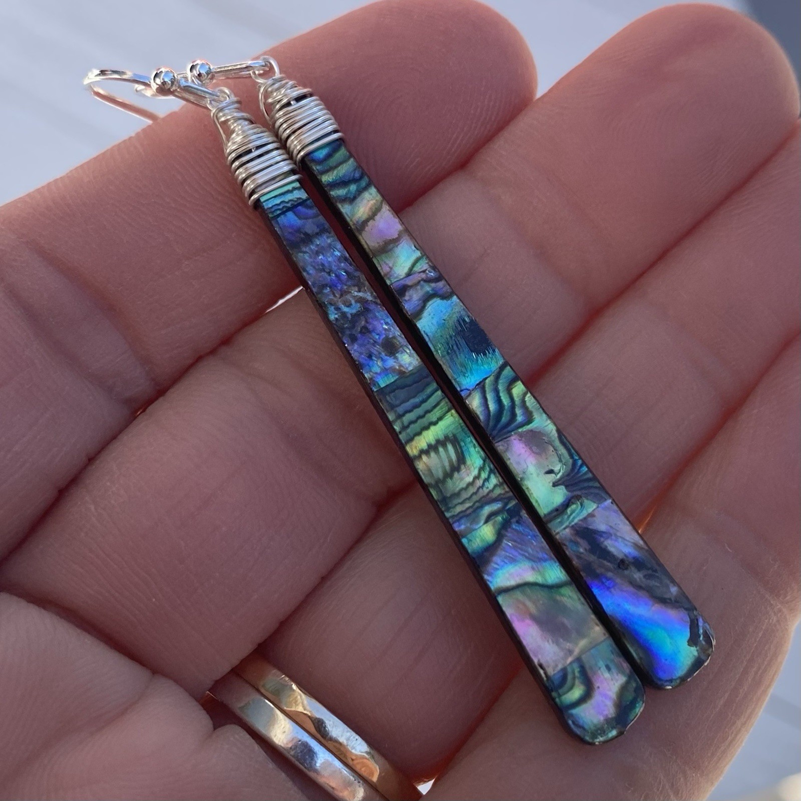 Min Favorit Colorful Abalone Shell & Black Resin Silver Pl Long Artisan Earrings