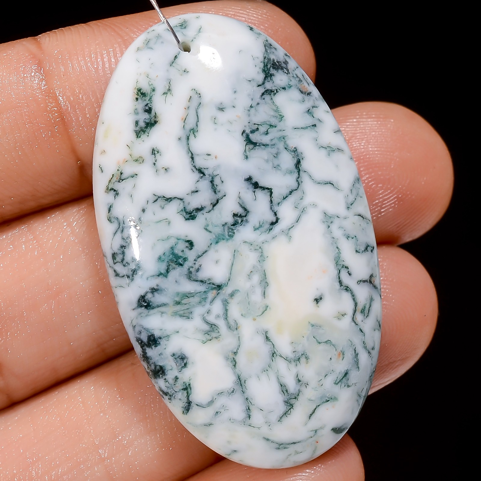 Natural Tree Agate Oval Cabochon Drilled Gemstone 53.5 Ct. 41X23X7 mm A-28378