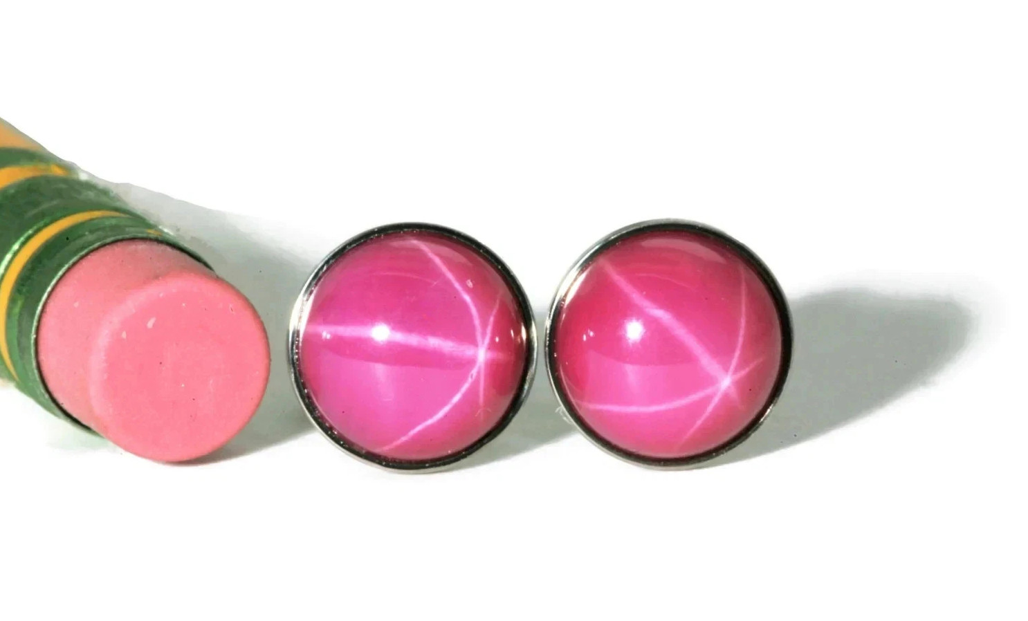 Genuine Round Cut Pink Star Sapphire Stud Earrings SterlingSilver Sapphire Studs