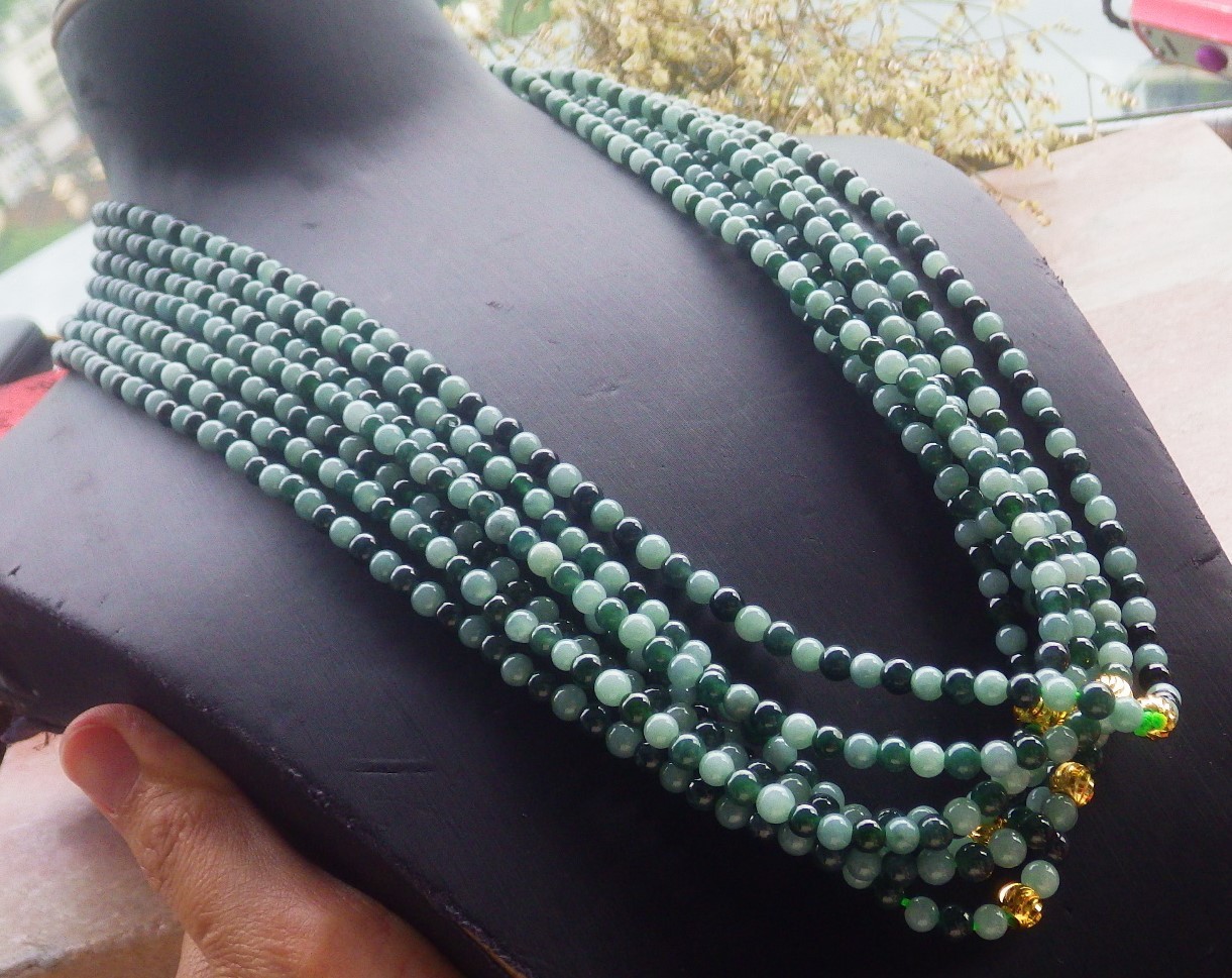1pcs Green Burma 100% A JADE Jadeite beads bead Necklace 5mm 22 inches 711373
