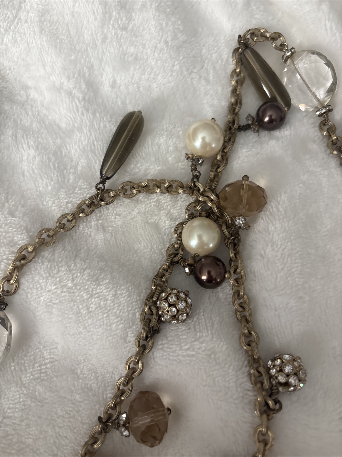Stella & Dot Pearl and Crystal Matte Goldtone Chain Layering Necklace