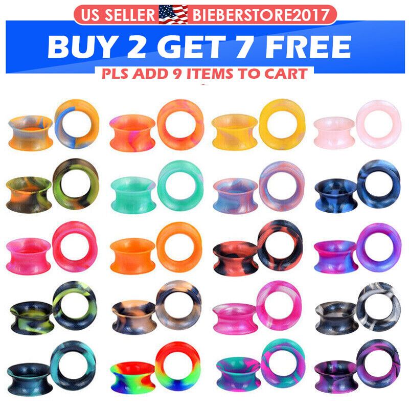 1 Pair Colorful Thin Silicone Ear Gauges Soft Flesh Tunnels Ear Skins Earrings