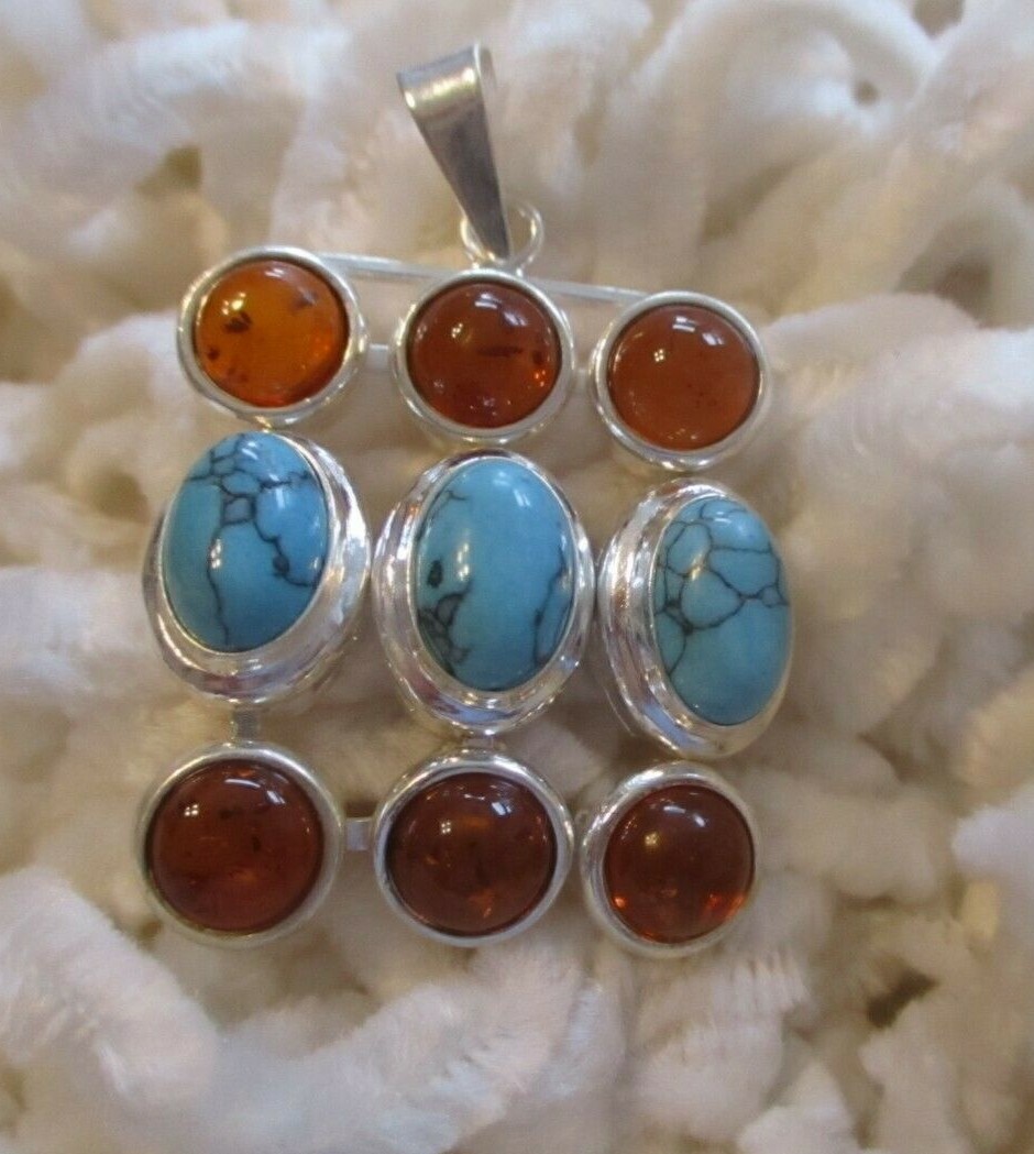 REDUCED Lovely Women of All Ages New Pendant with Faux Turquoise & Amber Stones
