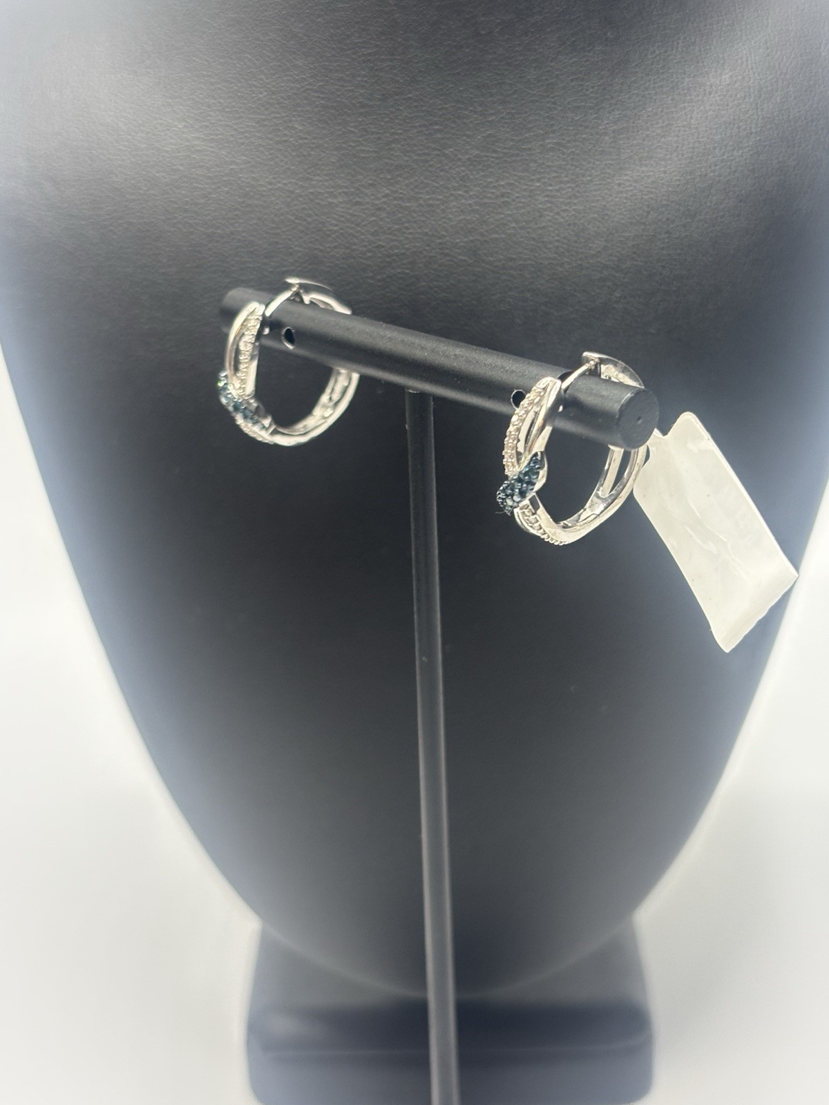 Blue & White Diamond Sterling Earrings Silver 925 Fine Jewelry Dainty