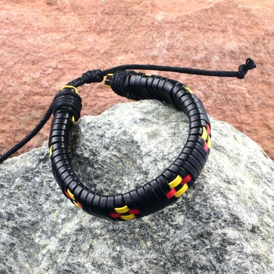 Kend Weave Leather Bracelet in Black Yellow Red Mens Gift Packaged