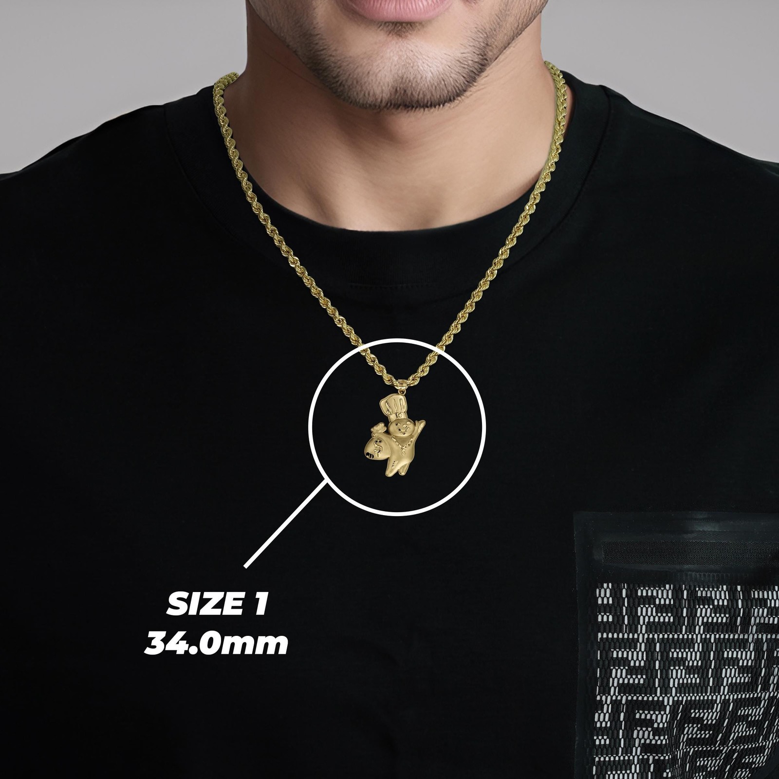 10k Gold Satin Pillsbury Doughboy DC Pendant Necklace