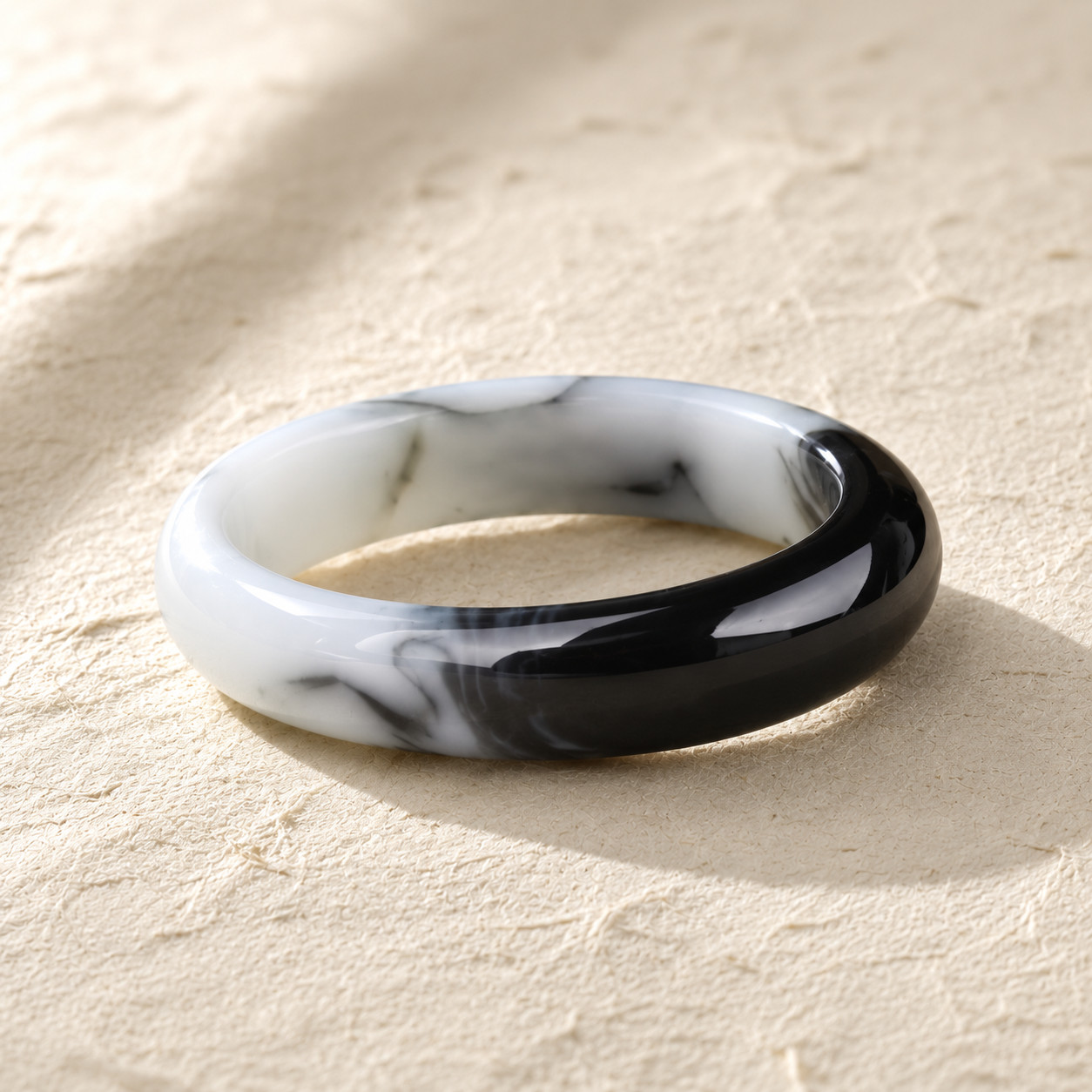 Natural Black & White Ink Wash Real Jade Bangle | Genuine Gemstone | Lucky