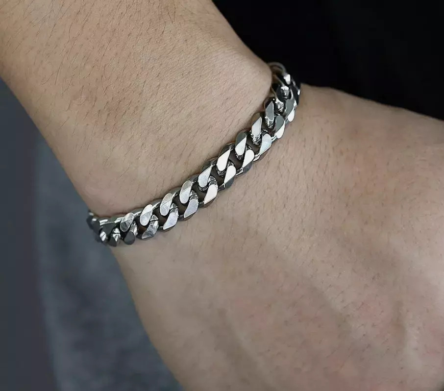 Cadena de Eslabón cubano para Hombre Acero Inoxidable de Plata Moda Hip Hop