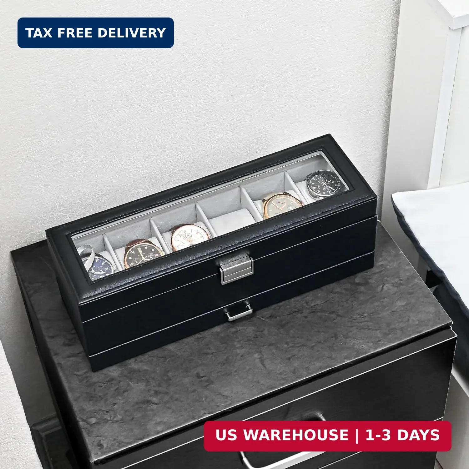 ProCase Watch Box, 6 Slot Watches Display Case with Drawer, Mens Watch Case with