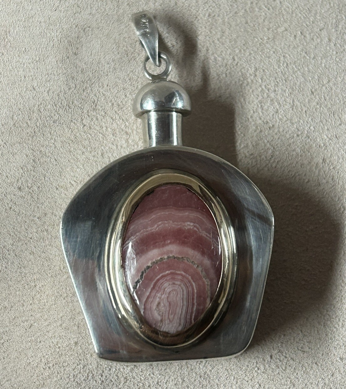 VTG Sterling Silver 14k Gold Rhodochrosite Perfume Bottle Pendant