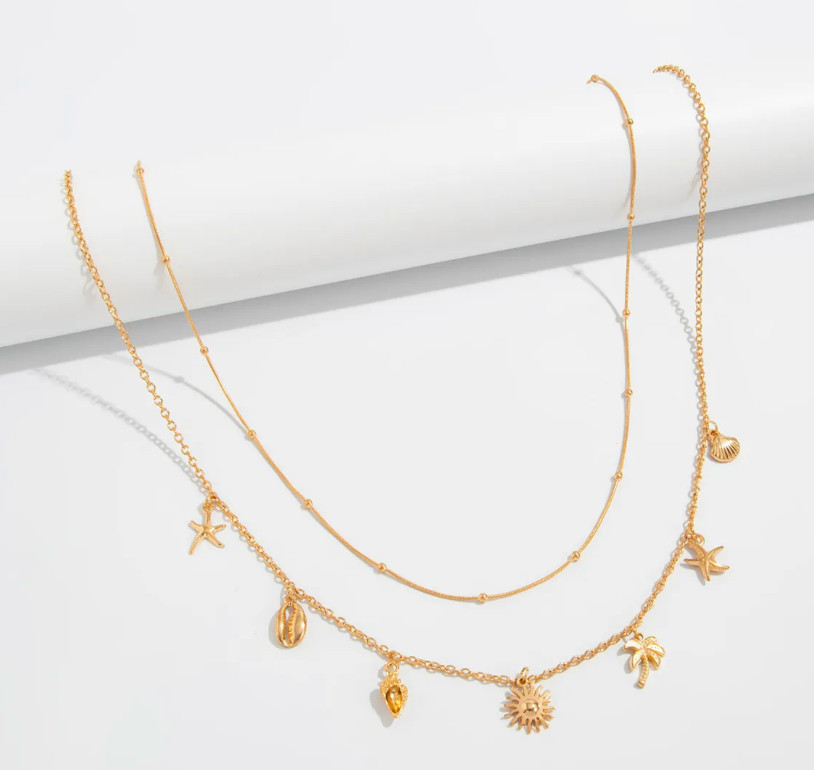 Bohemian Double Layer Belly Chain Starfish Shell Palm Tree Pendant Beach Sexy