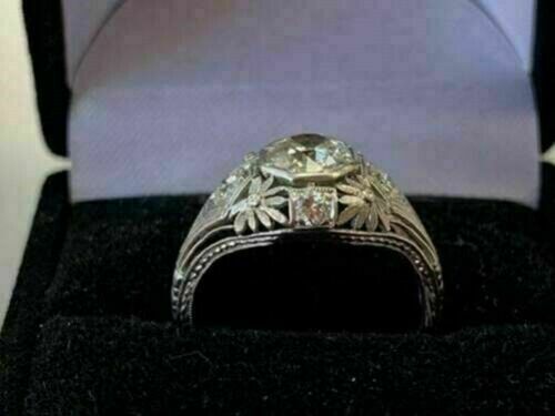 14k White Gold Plated Silver 1.77Ct Round Cut Natural Moissanite Engagement Ring