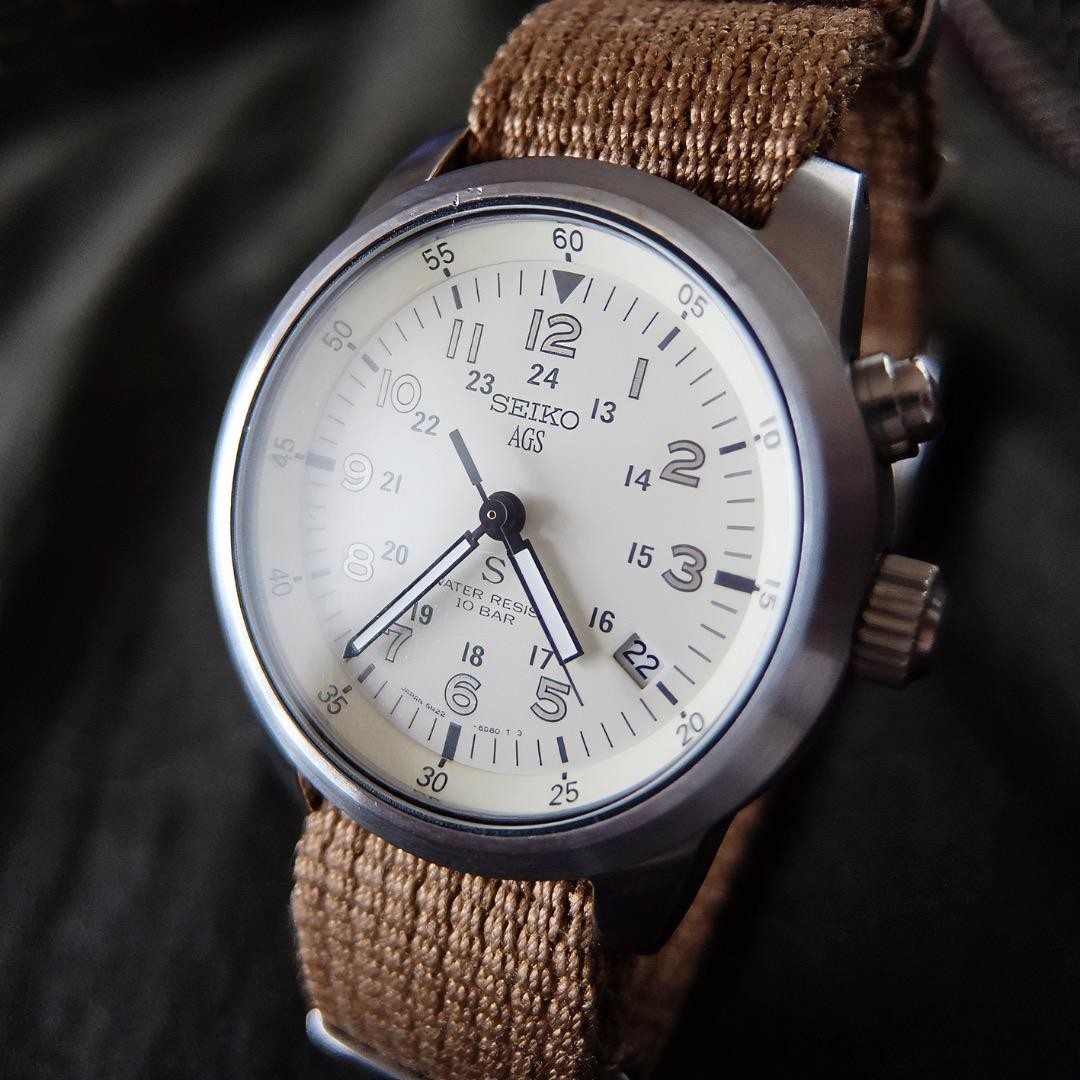 SEIKO SUS AGS Military Dial 5M22 6C20 Excellent Condition