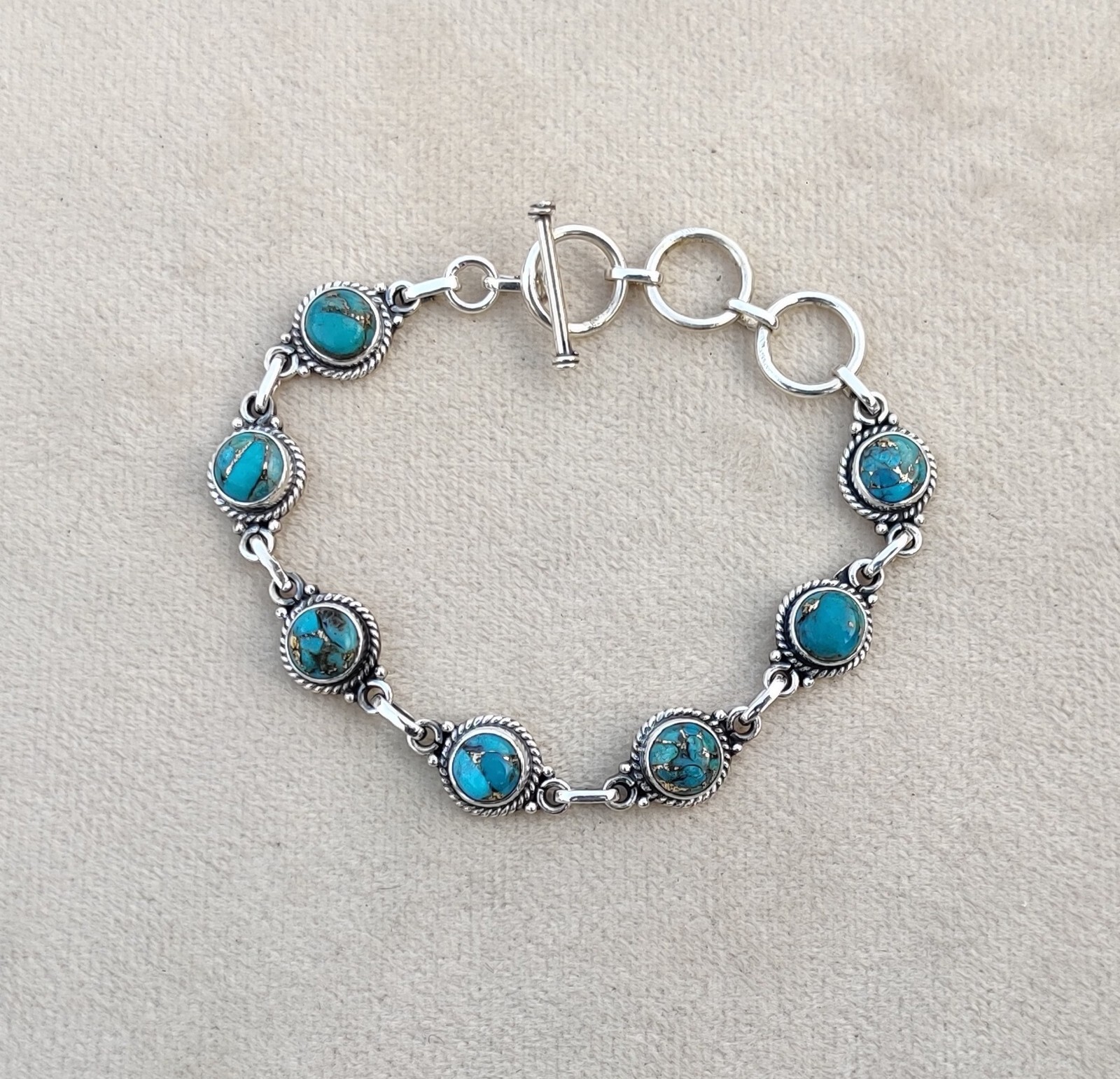 Blue Copper Turquoise Gemstone 925 Sterling Silver Designer Bracelet SR2235