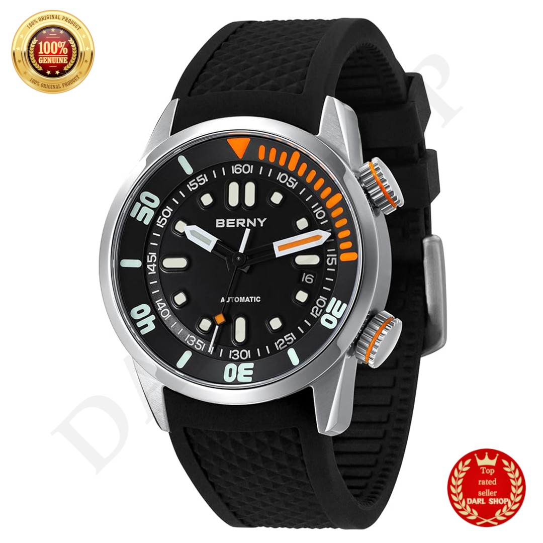 BERNY Men’s Watch Mechanical Diving Watch 20ATM Water Resistance Black NEW