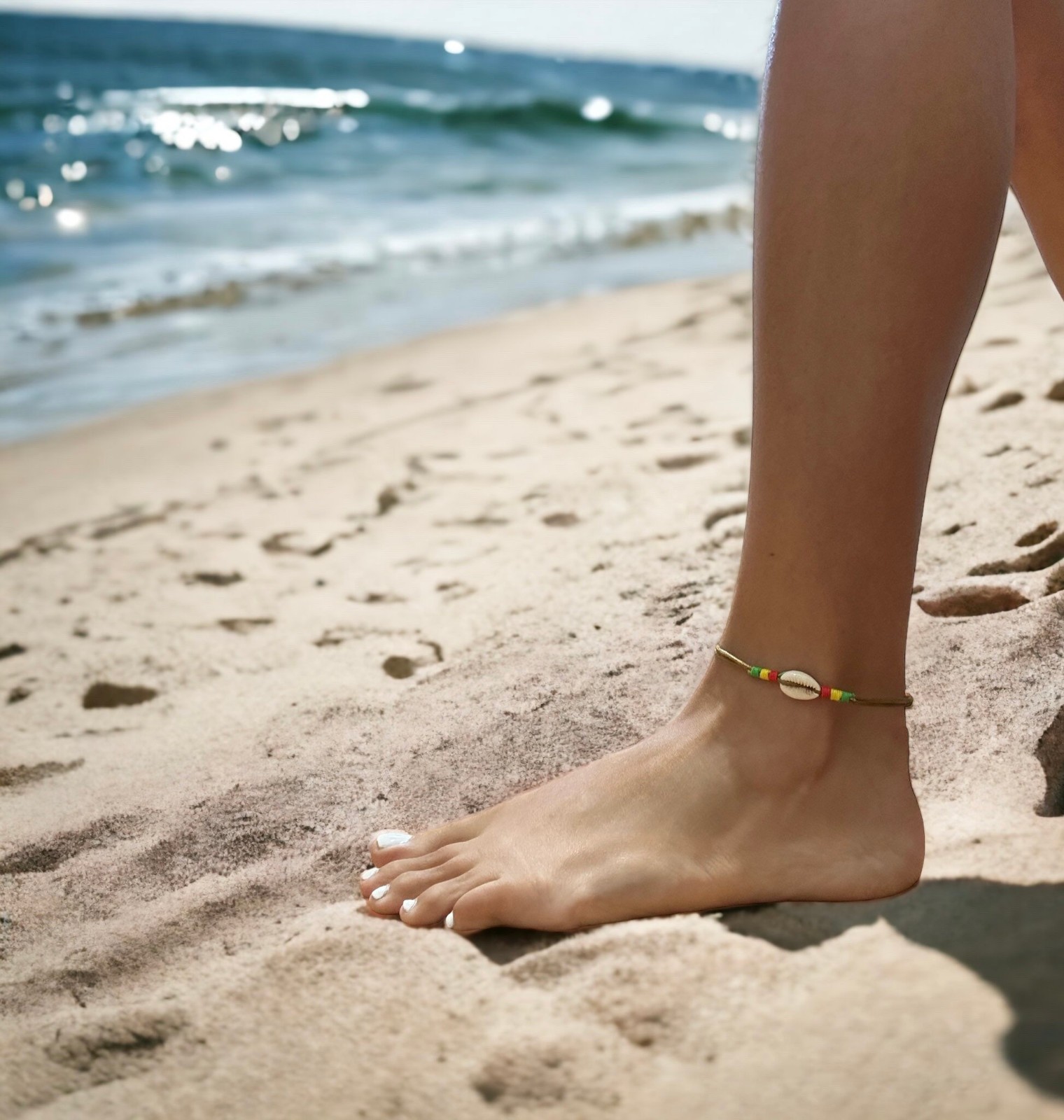 Natural Cowrie Shell Anklet Rasta Accent | Adjustable Beach Bracelet | Unisex