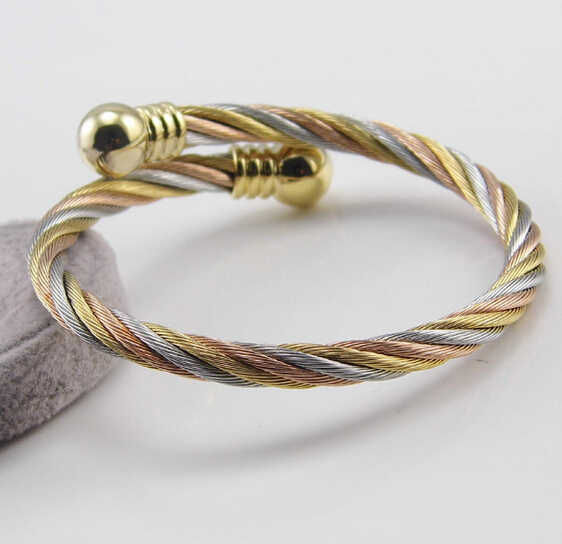Silver/Gold/Rose Gold Stainless Twisted Cable Wire Bangle & Ring Jewelry Set