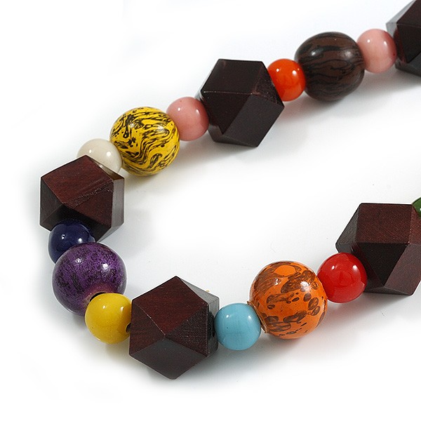 Multicoloured Ceramic/ Wooden Bead Cotton Cord Long Necklace – 82cm Long