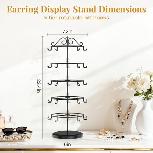 EsLuker.ly Earring Holder Organizer Rotating Display Tree Stand, Adjustable H…