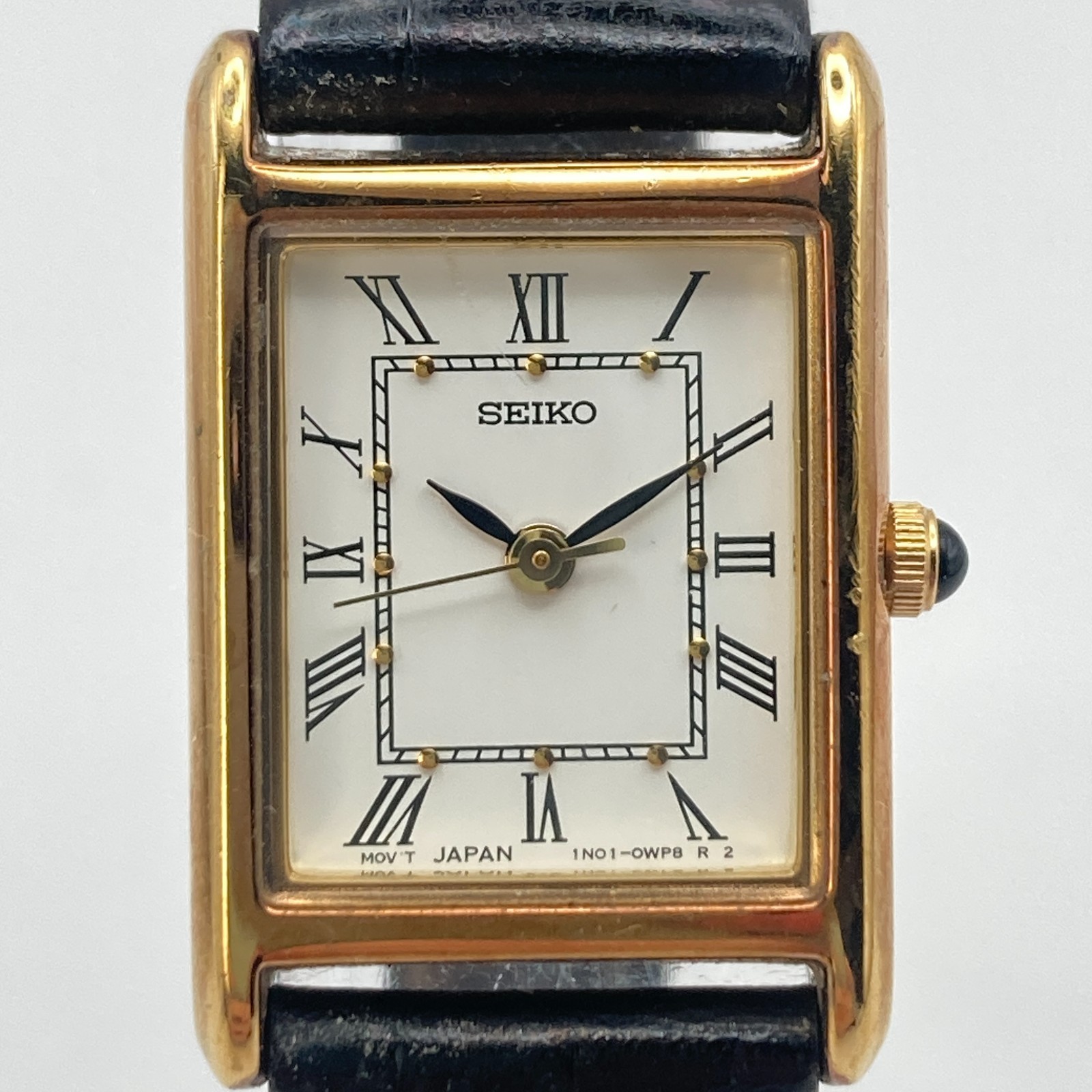 Vintage Seiko Women’s Tank Watch 18mm Gold Tone 1N01-0LK0 WR New Battery 7.5″