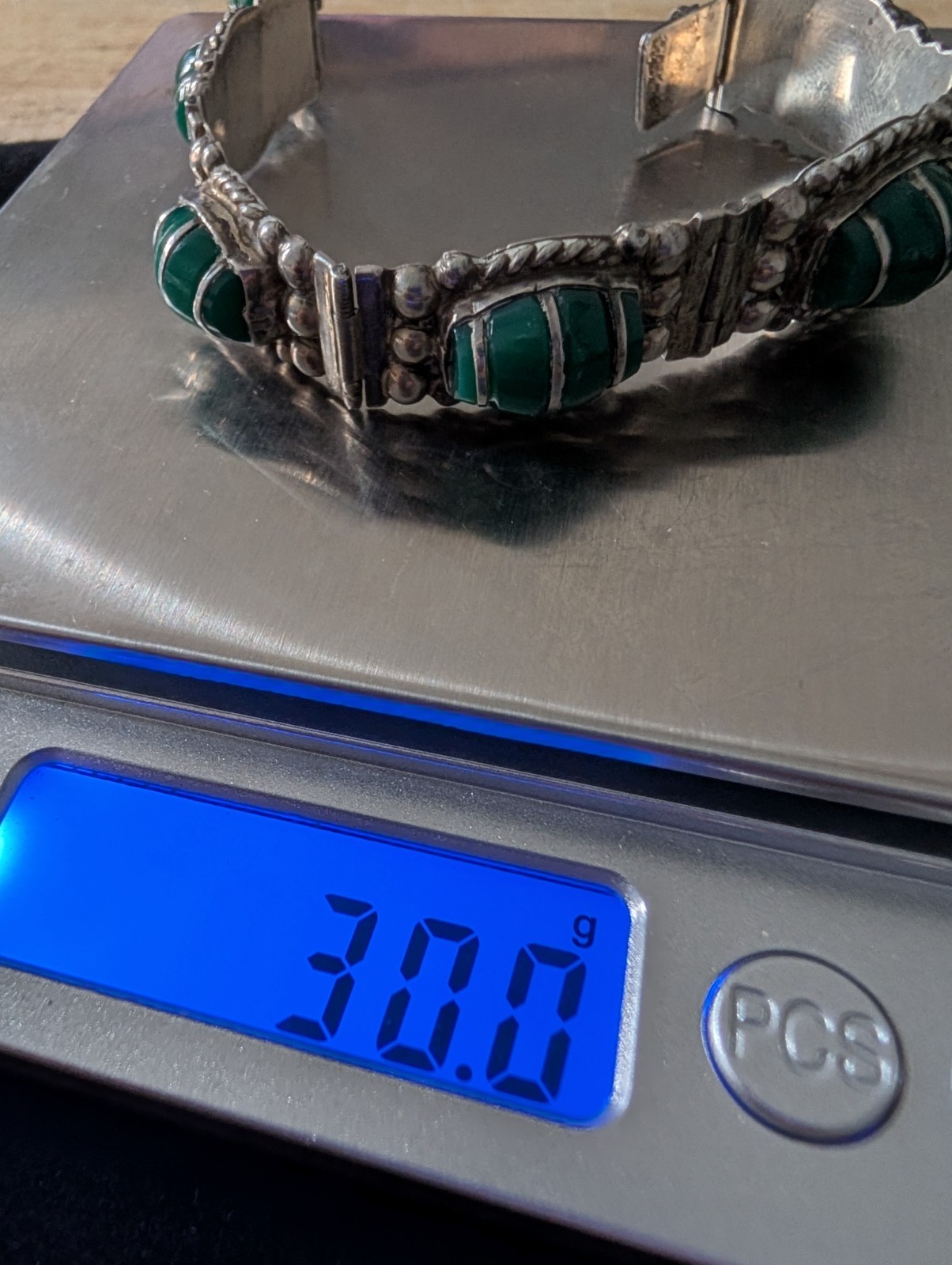 HEAVY 30G Vintage Sterling 925 Handcrafted Deep Green Onyx