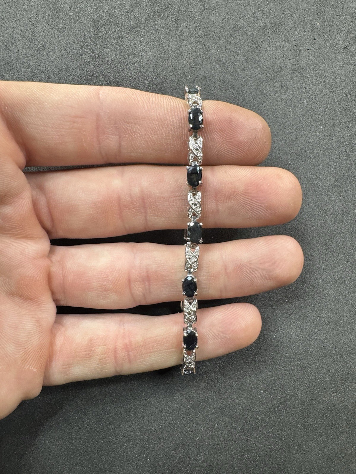 11.7g VTG Sterling Silver Sapphire & Diamond Tennis Bracelet 7” Jewelry lot W