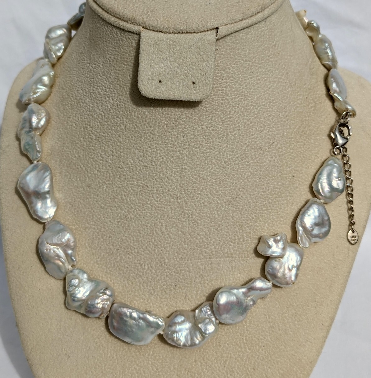 Genusis 15-30mm White Pearl Baroque Cultured Freshwater Necklace Rhodium Over SS
