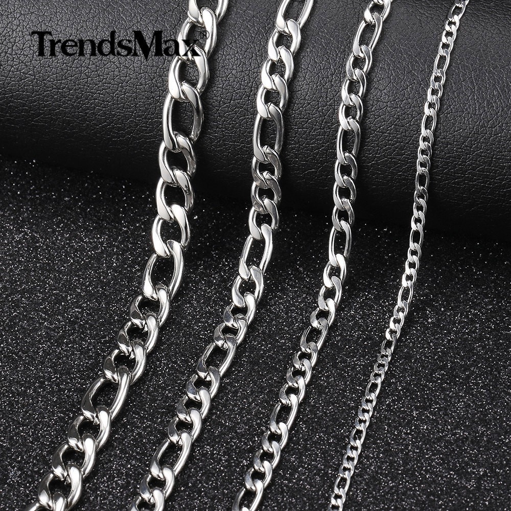 3/5/7/9mm Stainless Steel Figaro Chain Necklace Men Women Link Jewelry 16″-30″