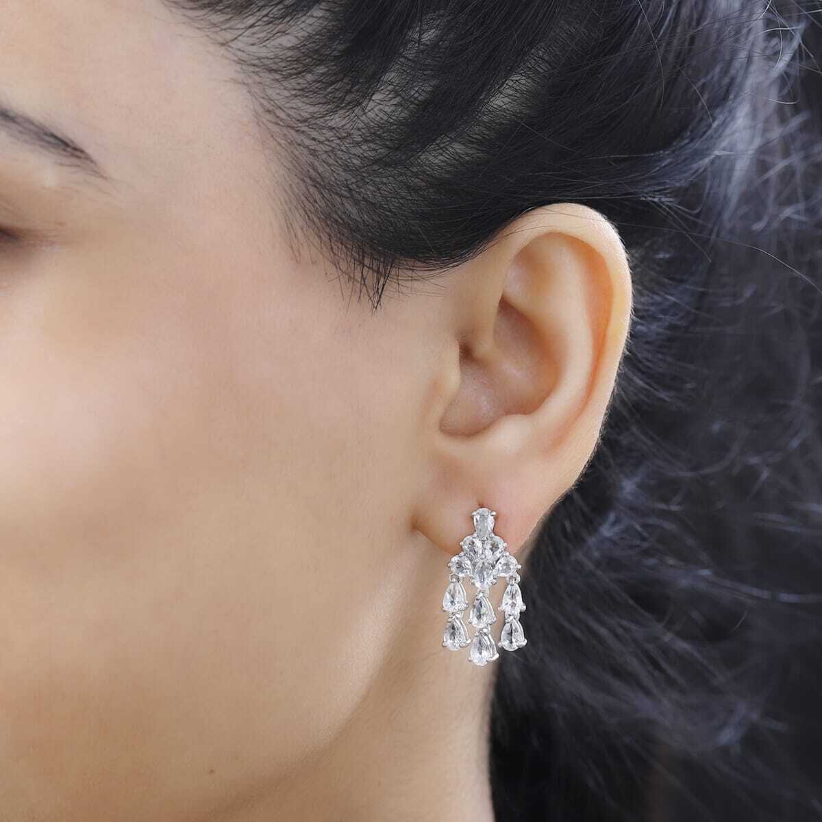 STUNNING!! 3.85ctw Brazilian Petalite Celebrity Earrings Rhodium Plated Sterling